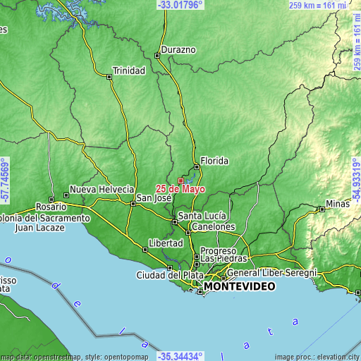 Topographic map of 25 de Mayo