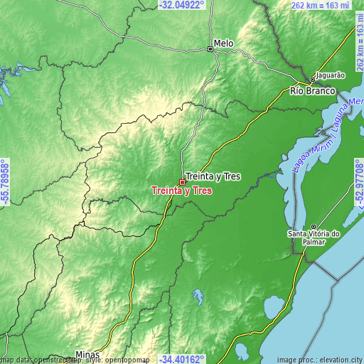 Topographic map of Treinta y Tres