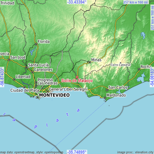 Topographic map of Solís de Mataojo