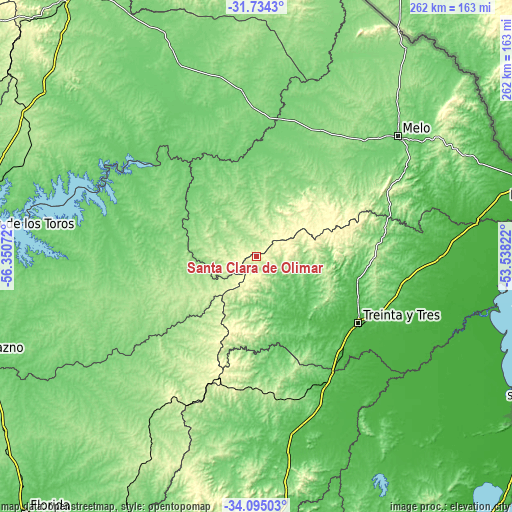 Topographic map of Santa Clara de Olimar