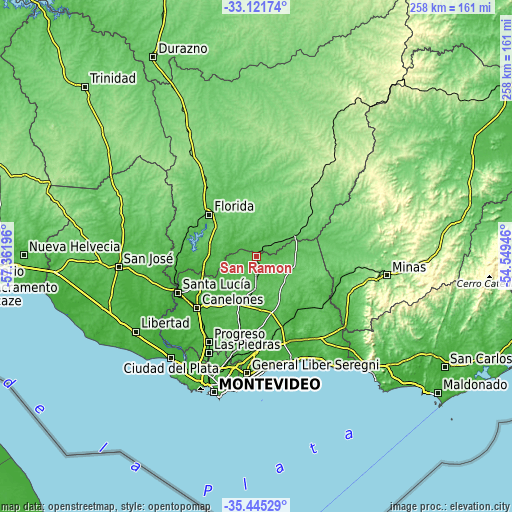 Topographic map of San Ramón