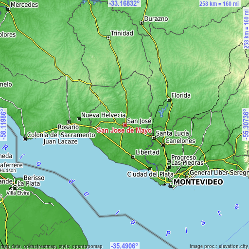 Topographic map of San José de Mayo