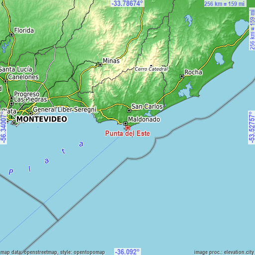 Topographic map of Punta del Este