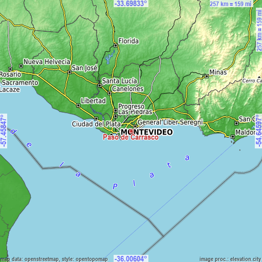 Topographic map of Paso de Carrasco