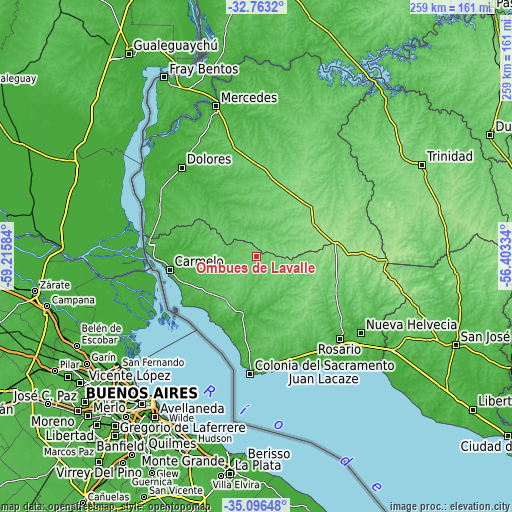Topographic map of Ombúes de Lavalle