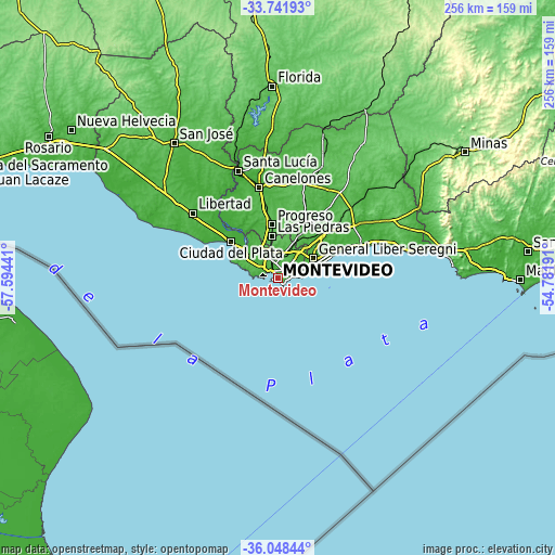 Topographic map of Montevideo