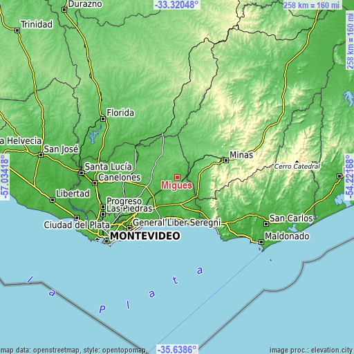 Topographic map of Migues