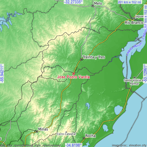 Topographic map of José Pedro Varela