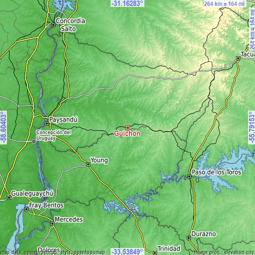 Topographic map of Guichón
