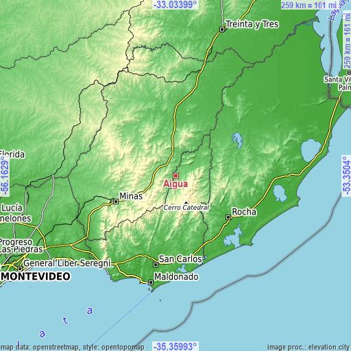 Topographic map of Aiguá