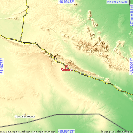 Topographic map of Roboré