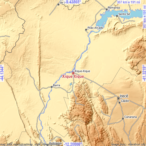 Topographic map of Xique Xique