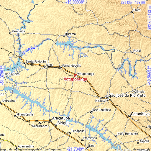 Topographic map of Votuporanga