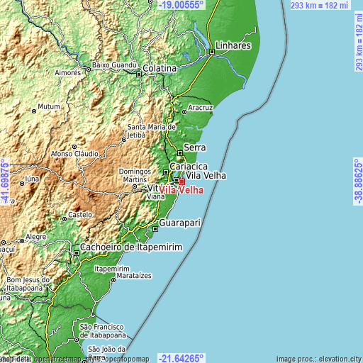 Topographic map of Vila Velha
