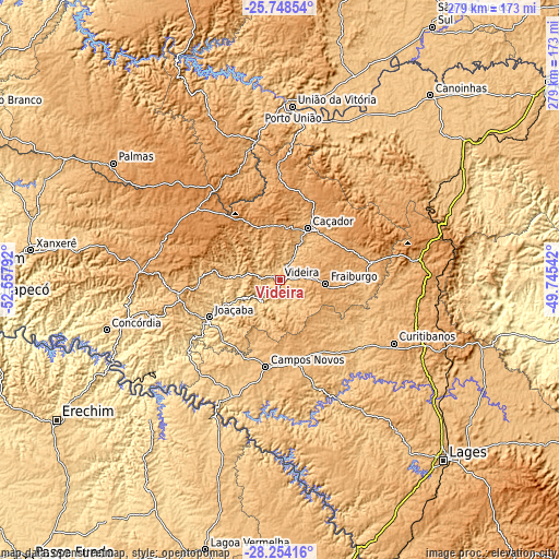Topographic map of Videira