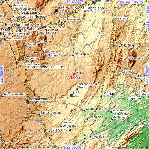 Topographic map of Viçosa
