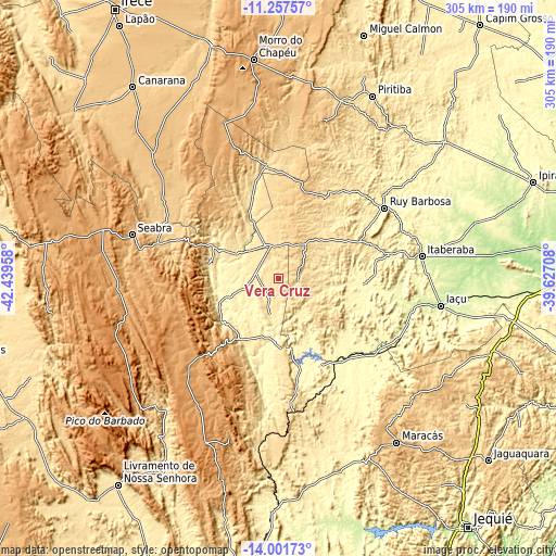 Topographic map of Vera Cruz