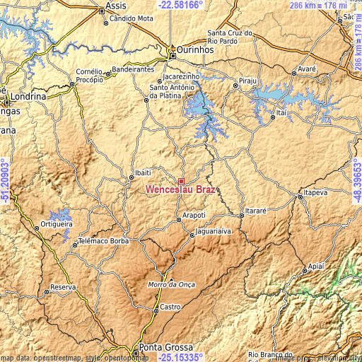 Topographic map of Wenceslau Braz