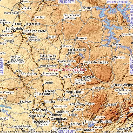 Topographic map of Vargem Grande do Sul