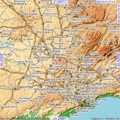 Topographic map of Valinhos