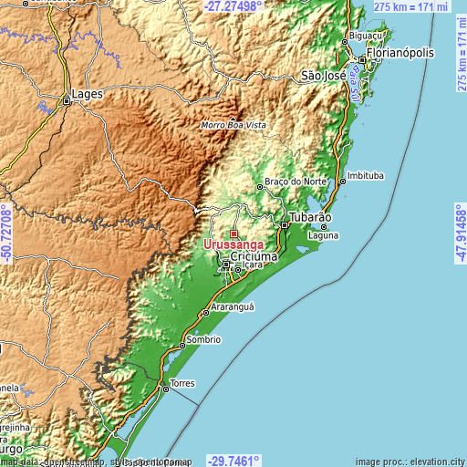 Topographic map of Urussanga