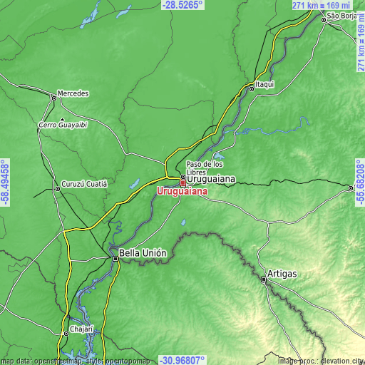 Topographic map of Uruguaiana