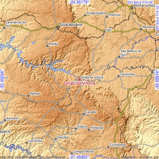 Topographic map of União da Vitória