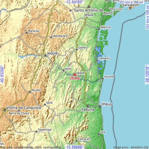 Topographic map of Ubatã