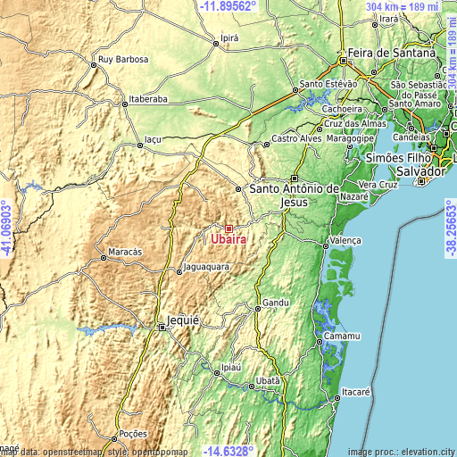 Topographic map of Ubaíra