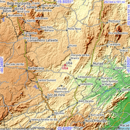 Topographic map of Ubá