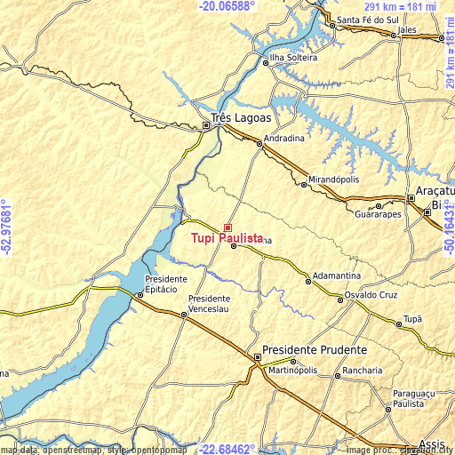 Topographic map of Tupi Paulista