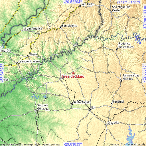 Topographic map of Três de Maio