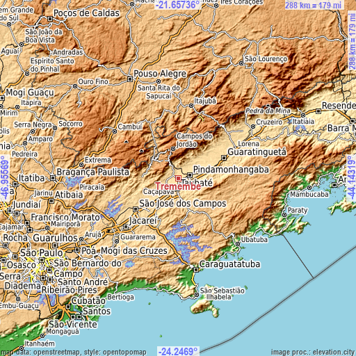 Topographic map of Tremembé