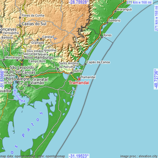 Topographic map of Tramandaí