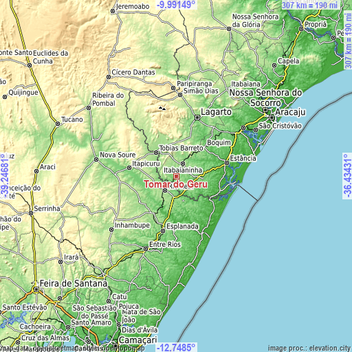 Topographic map of Tomar do Geru