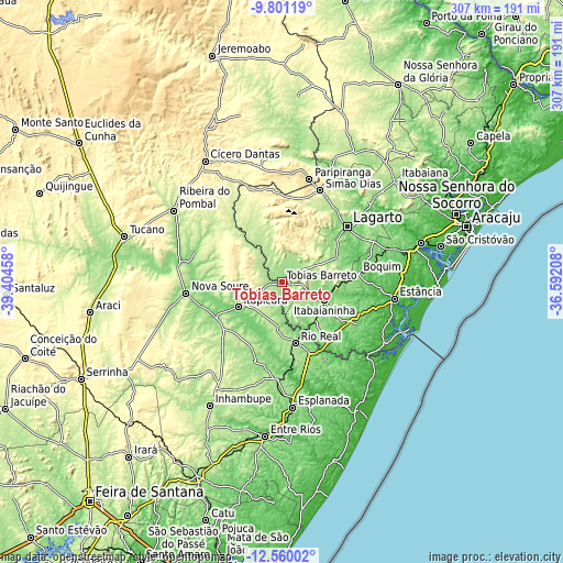 Topographic map of Tobias Barreto