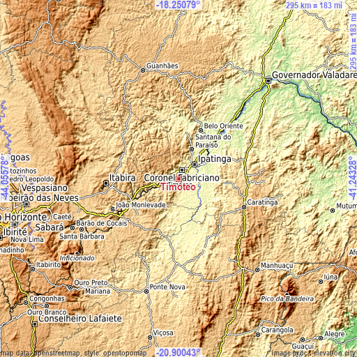 Topographic map of Timóteo