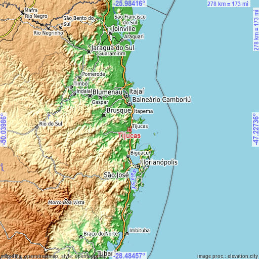 Topographic map of Tijucas