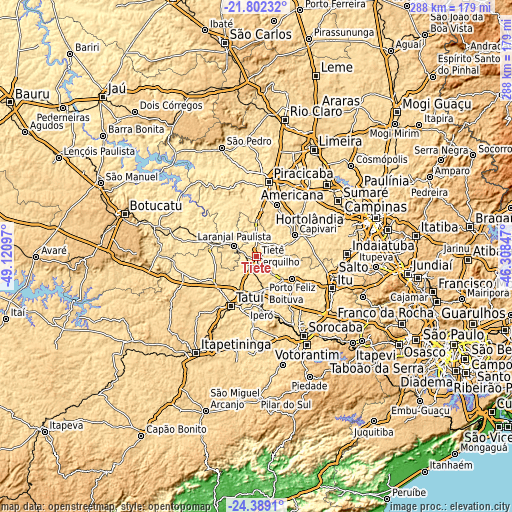 Topographic map of Tietê