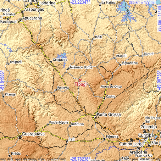 Topographic map of Tibagi