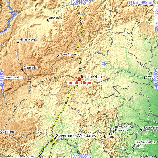 Topographic map of Teófilo Otoni