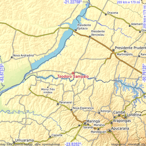 Topographic map of Teodoro Sampaio