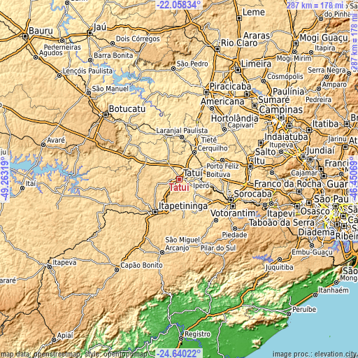 Topographic map of Tatuí