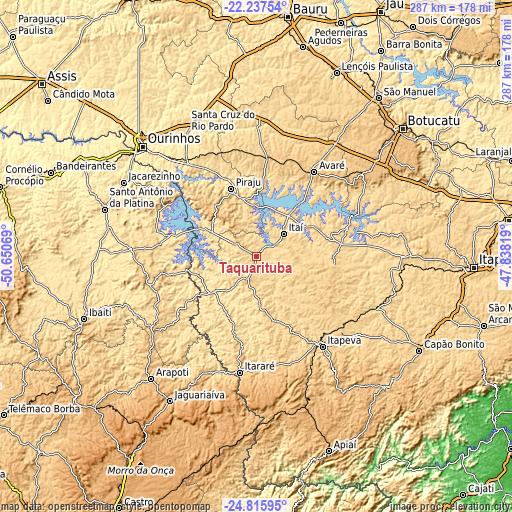 Topographic map of Taquarituba