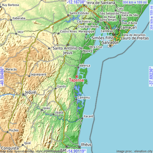 Topographic map of Taperoá