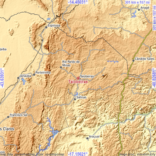 Topographic map of Taiobeiras