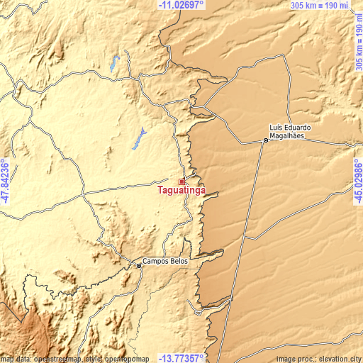 Topographic map of Taguatinga