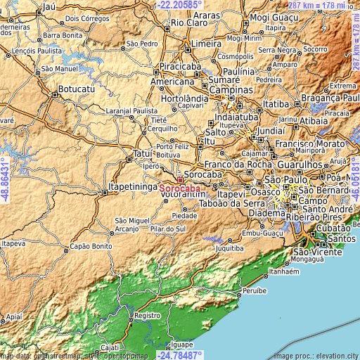 Topographic map of Sorocaba