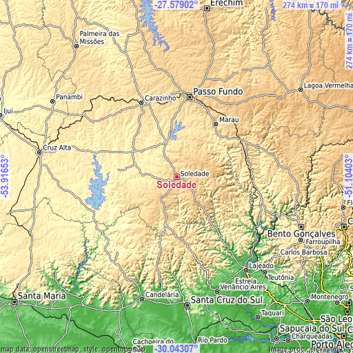 Topographic map of Soledade