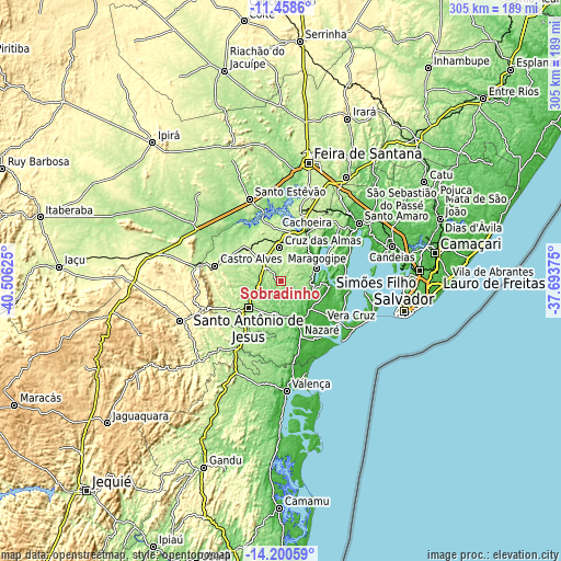Topographic map of Sobradinho